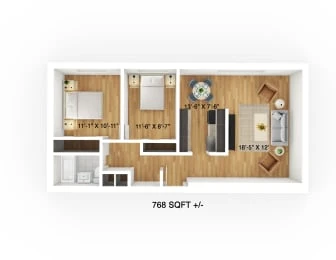  Floor Plan 1080 Moncton - 2 Beds, 1 Bath